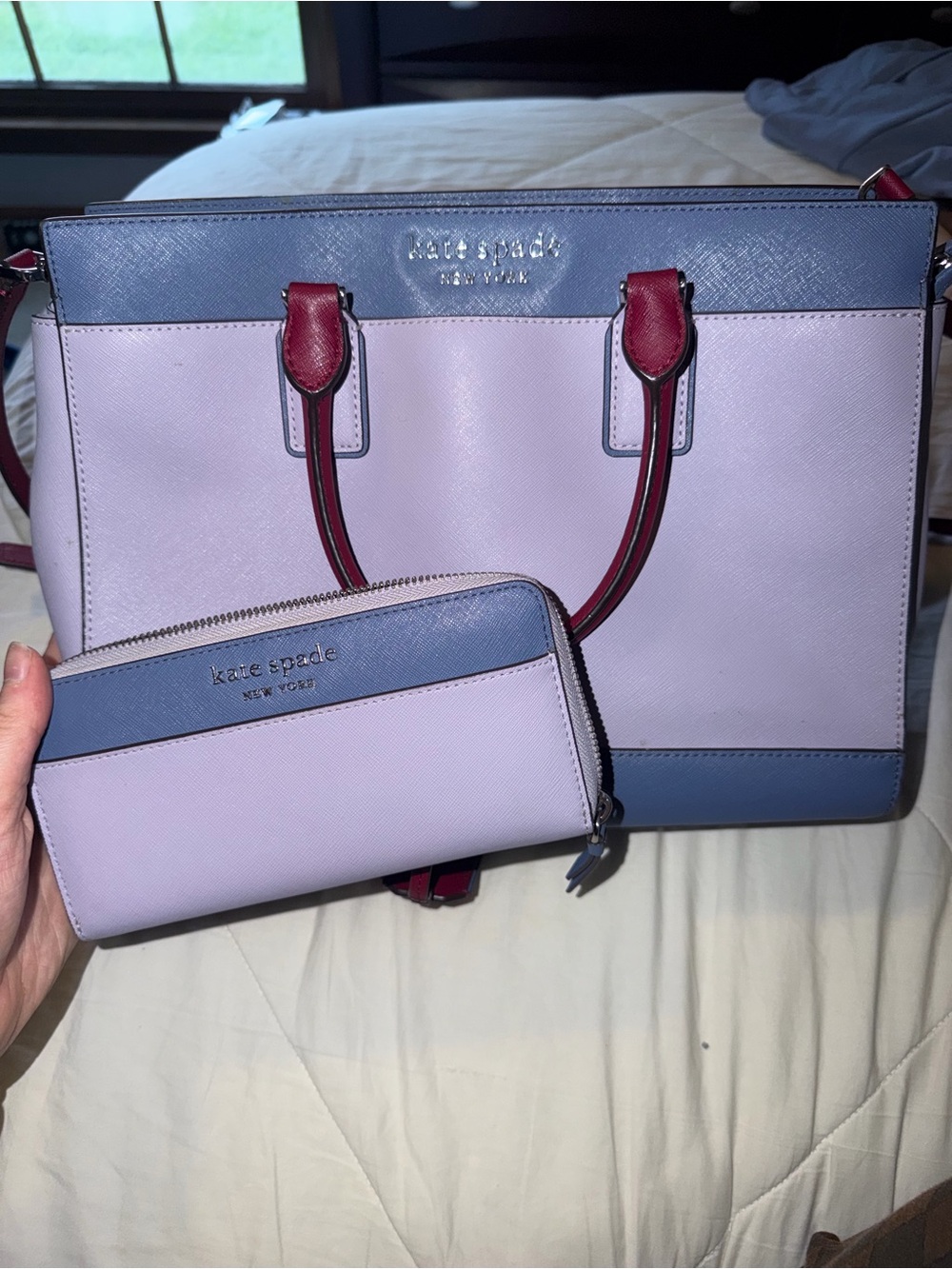 kate spade Colorblock Lilac and Blue Tote with Matching Wallet
